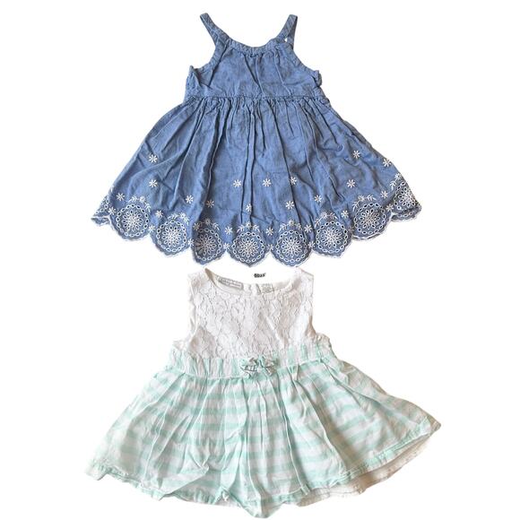 Cat & Jack Baby Girl Dress size 12M Blue Denim & Dress size 24M White Lace - Picture 1 of 8